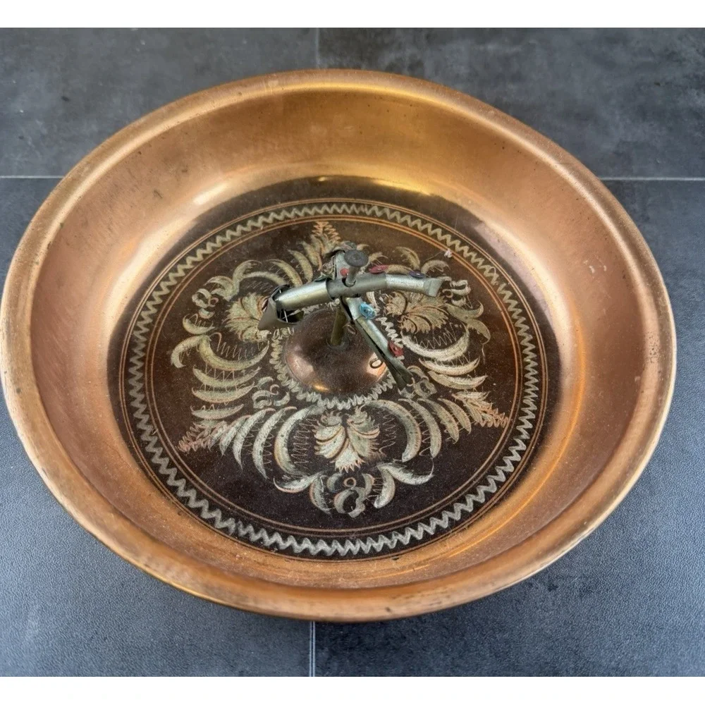 VTG Turkish Copper Hammam Bath Bowl with Articulated Fish 8 inches wide